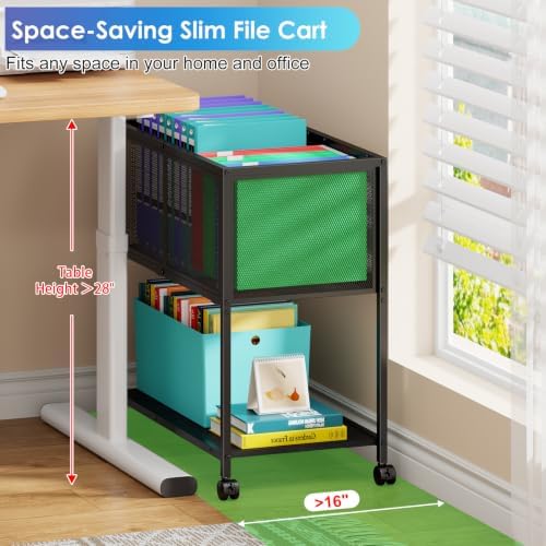 Hongtamoya Rolling File Cart, Mobile File Cabinet Fits Letter Size, Black