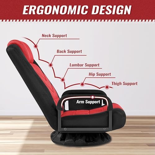 Yaheetech Floor Gaming Chair High-Back Swivel Adjustable Folding Seat Red