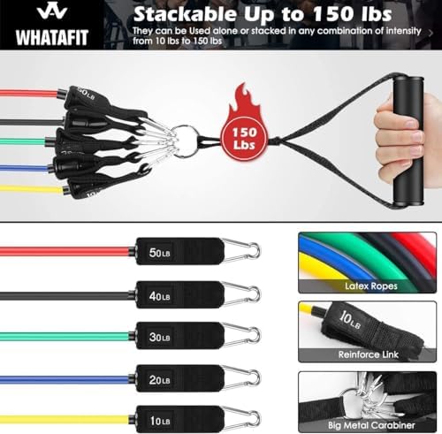 WHATAFIT Resistance Bands with Handles, 150 lb Exercise Bands Set