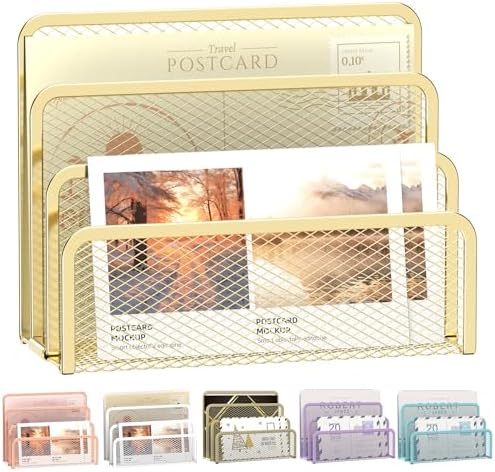 Mail Organizer Countertop for Desk, Mail File Holder with 3-Slot, Gold