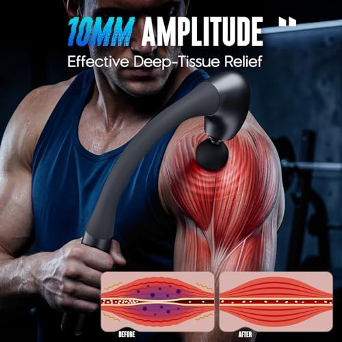 FVZ Grey Percussion Massage Gun with Upgraded Extension Handle, 10MM Massage Gun Deep Tissue, Back Massager, Muscles/Neck/Shoulders/Waist/Legs Massager Portable for Pain Relief