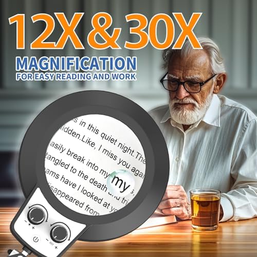 HITTI 12X & 30X Magnifying Glass with Light,Upgrade Infinite Color