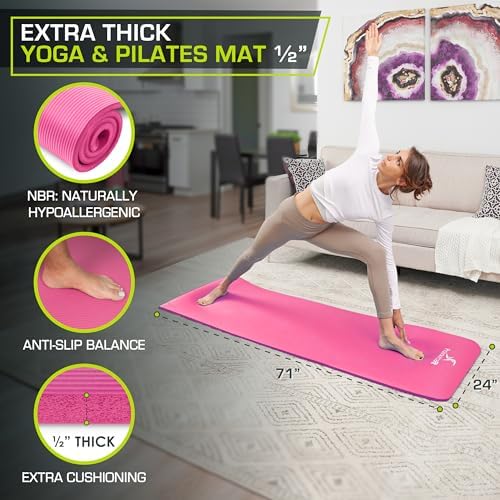 ProsourceFit Extra Thick Yoga and Pilates Mat, 71-inch Long High Density Exercise Mat with Comfort Foam and Carrying Strap