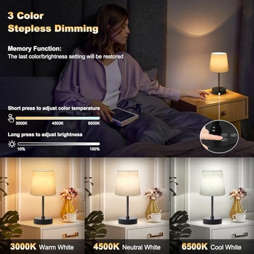 Wowag Small Cordless Table Lamp,5000mAh Rechargeable Battery Operated Desk Lamp,3 Colors & 7 RGB Stepless Dimmable, Portable Touch Wireless Lamp for Bedroom,Dining Table,Restaurant 2 Pack (Flaxen)