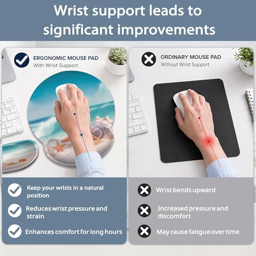 Starfish Wrist Rest Support for Mouse Pad Keyboard Set, Shell Beach Mouse Pad with Non Slip Rubber Base for Home and Office Typing Support