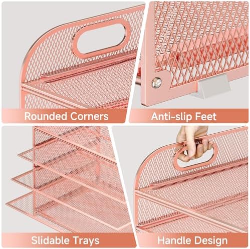 Paper Organizer Letter Tray with Handle Mesh 5 Trays