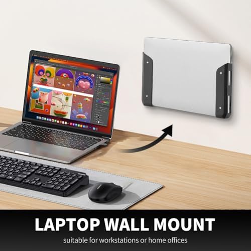 Under Desk Laptop Mount, Metal Under Desk Device Holder with Adhesive & Screws in,Anti-Scratch Pads for Devices Up to 1.3" Thick Laptop, Keyboard