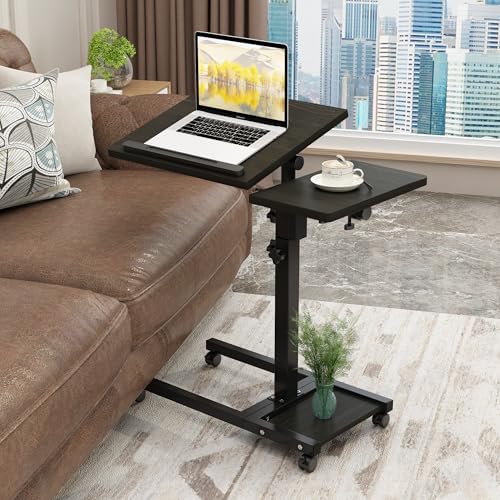 TigerDad Mobile Adjustable Height Laptop Stand PC Computer Portable Notebook Swivel Laptop Desk Rolling Table Desk Cart Tiltable with Wheels Casters& Mouse Pad Table