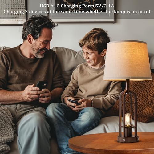 SRJJA 24" Farmhouse Touch Table Lamps for Living Room Set of 2 with USB A+C