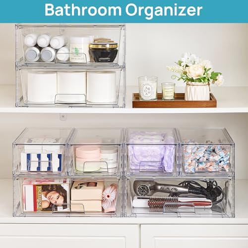 Vtopmart Clear Stackable Storage Drawers, 5 Pack Wide Storage Set