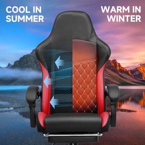 GTPLAYER Gaming Chair, High Back Leather Computer Gaming Chair with Footrest, Ergonomic Height Adjustable Office Chair with Removable Cover and Lumbar Support for Gaming & Work,RED