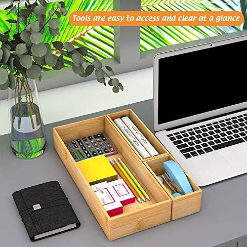 Bamboo Bathroom Drawer Organizer 15"x 6", Storage Box for Utensil Organizer