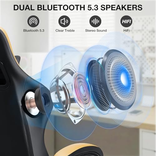 HOFFREE Gaming Chair with Speakers Massage Computer Chairs for Adults-Gold