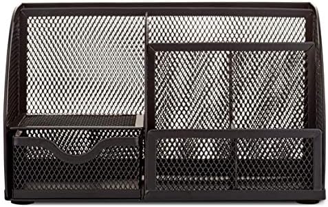 Annova Mesh Desk Organizer Office with 7 Compartments + Drawer/Desk Tidy Candy/Pen Holder/Multifunctional Organizer (Black)