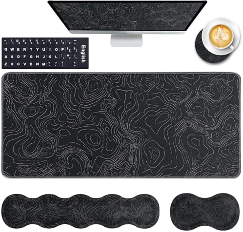 Keyboard Wrist Rest and Mouse Pad with Wrist Support Set Ergonomic Coaster,Memory Foam,Easy Typing Pain Relief,Large XL Desk Mat 31.5"x 11.8",Topographic Contour