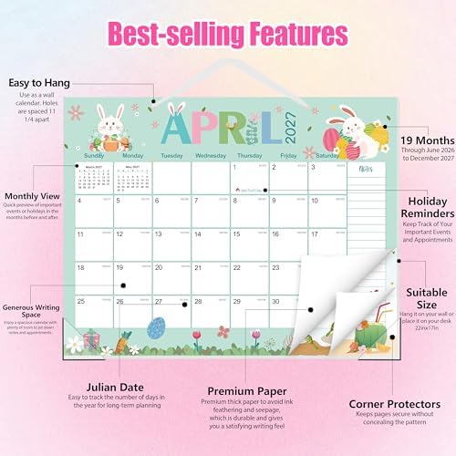 GuassLee Desk Calendar 2026-2027 Large 22" x 17" Desktop/Wall Monthly Calendar 19-Month School Year Planner Covers June 2026 to December 2027 with Julian Date&Notes for Easy Organizing