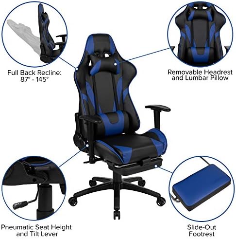 Flash Furniture LeatherSoft Reclining Ergonomic Gaming Chair, Blue