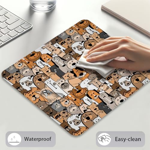 Cats and Dogs Mouse Pad, Retro Funny Domestic Animals Design Desk Mat