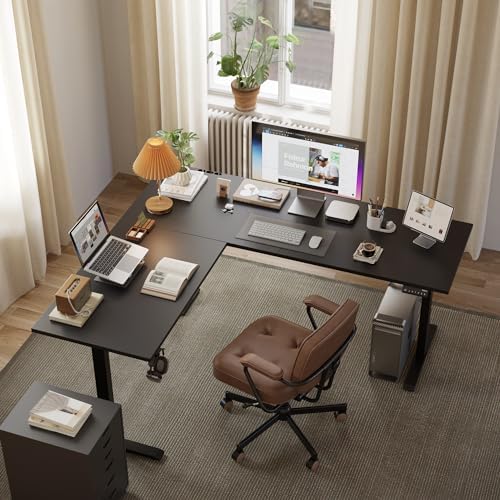 Agilestic 63 x 55 Inch L Shaped Electric Standing Desk, Black