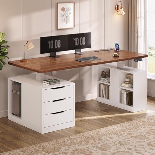 SEDETA 63" Modern Electric Standing Desk with 3 Drawers, Storage Shelves