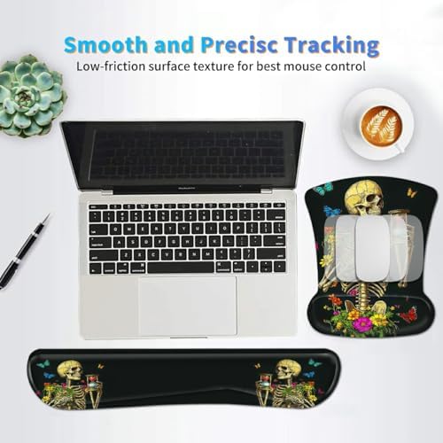 Ergonomic Memory Foam Keyboard Wrist Rest Pad Set, Flower Butterfly Skull