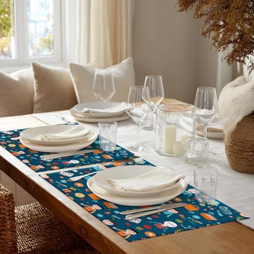 Shrahala Businessmen Items Work Set of 6 12 X 18 Inch Linen Placemats, Professional Office Illustration Burlap Table Mat Washable Double Layered Heat Insulation for Indoor/Outdoor