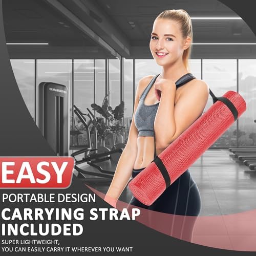Fitvids All Purpose Thick High Density No Tear Exercise Yoga Mat with Strap & Lightweight Features for Indoor & Outdoor Use