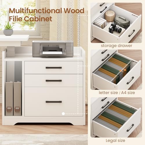 SEDETA L Shaped Standing Desk with File Cabinet, 3 Drawers, Power Outlet