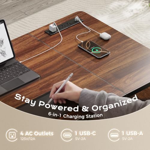 PRAISUN 55'' Farmhouse L Shaped Standing Desk with Outlets and Drawers