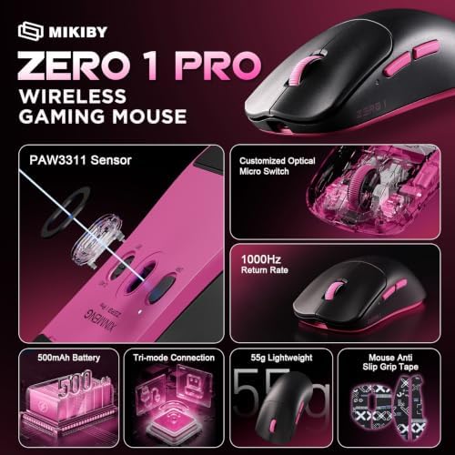 Zero1 Pro Wireless Mouse,Tri-Mode Gaming Mouse, 24K DPI Black Mouse