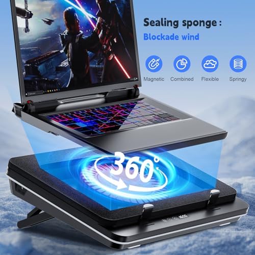 IETS GT600 Laptop Cooling Pad Equipped Gigantic Turbo-Fan（5.5inch Diameter）,Sealed Foam for Rapid Cooling Gaming Laptop,14.1-19.3 inch Laptop Cooler with Adjustable Brackets,Dust Filter,Touch Start