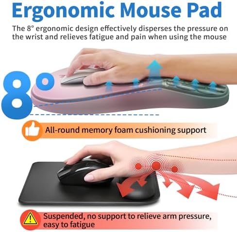 YIWEI Ergonomic Mouse Pad with Wrist Rest for Carpal Tunnel Pain Relief