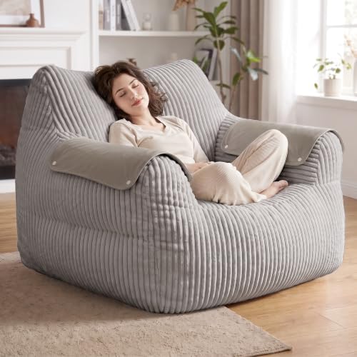 Homkdom Bean Bag Chairs for Adults, Bean Bag Sofa with Armrests, Grey