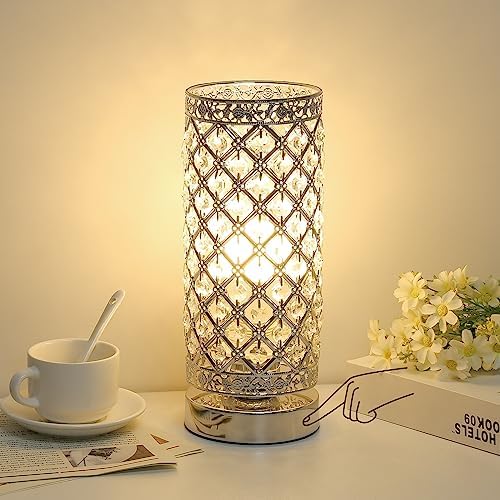 Crystal Table Lamp, 3 Way Touch Control Dimmable Bedside Nightstand Lamp
