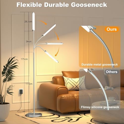 Dimmable LED Floor Lamp, Super Bright Reading Lamps Floor Standing lamp with Remote & Touch Control, Stepless Dimming & 2700K-6500K Color Temperature, for Living Room Bedroom Office, Nickel Plating