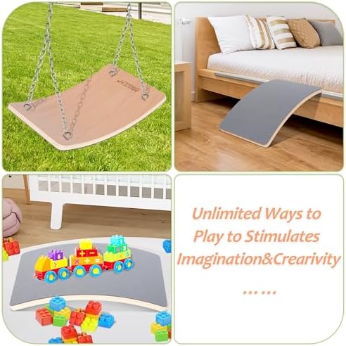 Kids Balance Board - 100% Natural Wood Wobble Board with Non-Slip Safety Pads Child-Safe Design for Indoor/Outdoor Play Toddler Balance Board for Ages 3-12, Eco-Friendly & Durable