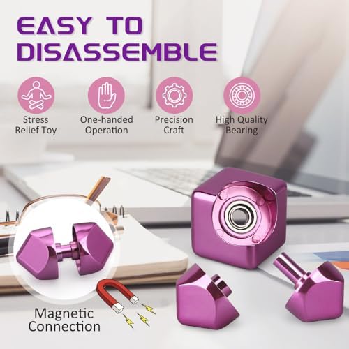 Dilabnba Fidget Spinner Cube Toys for Kids Adults, Metal EDC Sensory Focus 2 in 1 Toy, Mini Gadget Finger Toy Stress Relief Easter Stuff Desktop for Boy Girl Woman (Pink)