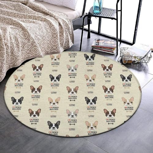 Fashion Round Area Rug Large Non Slip Carpet, I Love French Bulldog Unisex Home Decor Mat, 36inch