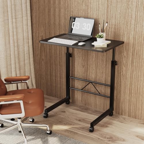 FCH Computer Workstation, Standing Desk Adjustable Height, Small Computer Desk w/Rolling, Sit Stand Laptop Desk TV Tray Computer Workstation for Bed Sofa Hospital Reading Eating, 23.6", Black