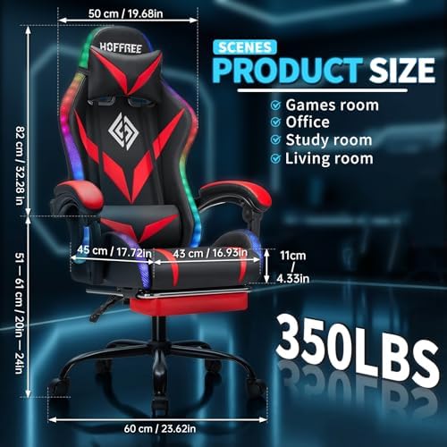 RGB Gaming Chair with Massage & Footrest Racing Style Computer Chair-Red