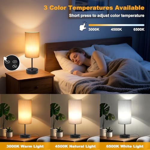 Unicozin 17Inch Table Lamp for Bedroom, Touch Control Bedside Lamp for Reading, 3 CCT & 7 RGB Color Changing, Dimmable Nightstand Lamp for Kids Room Living Room Office, Grey Shade