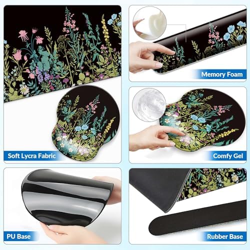 Desk Mat Set Keyboard and Mouse Pad with Wrist Rest Support