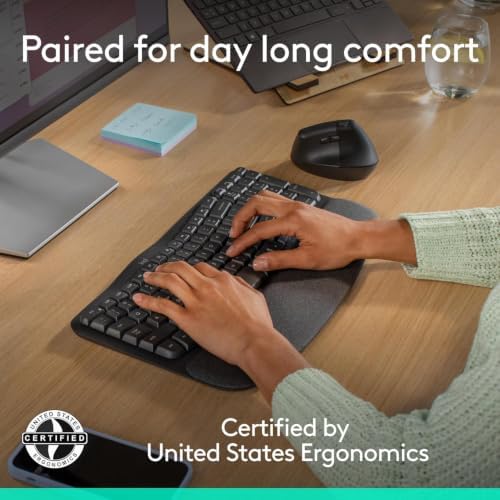 Logitech Wave Keys & Lift Vertical Mouse - Ergonomic Wireless Keyboard and Mouse Combo - with Cushioned Palm Rest, Easy-Switch, Bluetooth, for Multi-OS, Windows/Mac - Graphite (RENEWED)