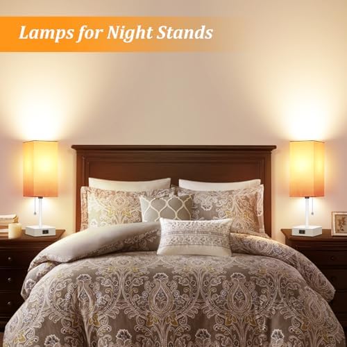 15'' Table Lamp for Bedroom set of 2,3-Color Bedside Lamps with Pull Chain