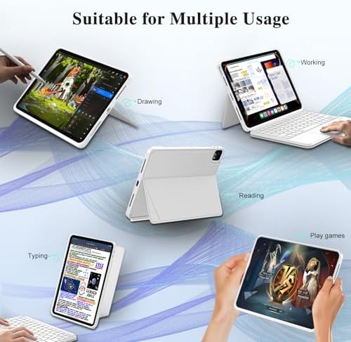 iPad Air 11 inch Case with Keyboard (M4/M3/M2, 2026/2025/2024), Pro 11, A16 11/10th, Magnetic Detachable Keyboard, Trackpad, Backlit, Adjustable Stand, Slim for Air 5/4th Gen 10.9" (White)