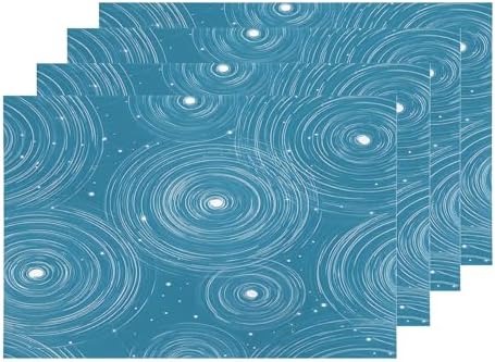 Shrahala Concentric Ripples Placemats, Blue with White Circles Stars Table Mat Linen Burlap Washable Double-Deck Heat Insulation for Dining/Kitchen Table Set of 4 (12 x 18 inch)