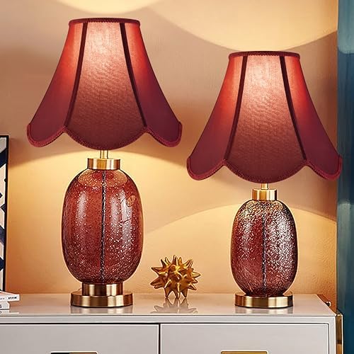 GO&SO Lamp Shades Set of 2,6" x 13" x 10.6",Scalloped Lamp Shade,Red Petals