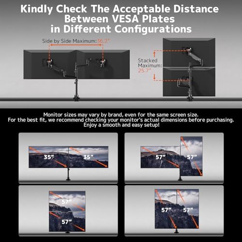 Dual Monitor Arm for 17-57'' Ultrawide Screens, Heavy Duty, Black