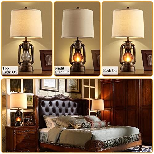 Farmhouse Lantern Table Lamps for Living Room Set of 2 with USB C+A