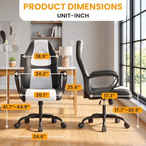 BestOffice Office Chair PC Gaming Chair Cheap Desk Chair Ergonomic PU Leather Executive Computer Chair Lumbar Support for Women, Men (White)